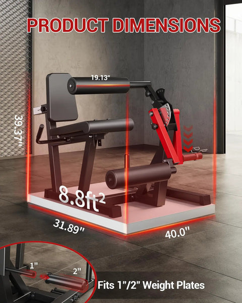 Leg Extension And Curl Machine With 700 Lbs Capacity Four In One Home Gym dimensions and weight plate fit details.