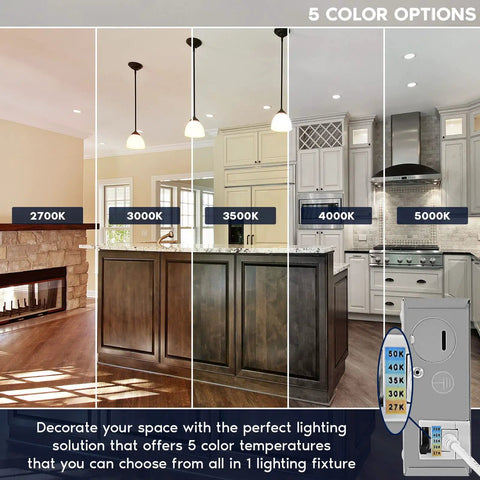 Kitchen showing 4 Inch LED Recessed Ceiling Light With Junction Box 15W 5 CCT Selectable 2700K-5000K Cranking 1300 Lumens Dimmable