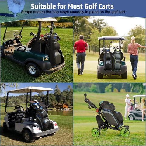 Cart Golf Bag With 15 Way Top Divider For Easy Club Access Lightweight Cart Bag With Cooler And Rain Cover on golf carts