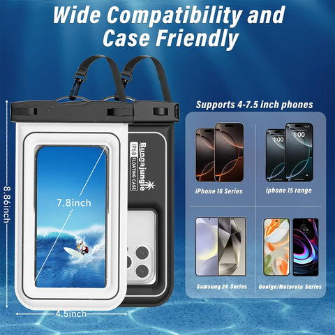 Two Pack IP68 Floating Waterproof Phone Pouch Dry Bag With Adjustable Lanyard For IPhone 17 16 15 Pro Max And Galaxy S24 S23