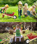 Children using Kid Friendly Gardening Wheelbarrow Set With Real Wheelbarrow, Wooden Tools, Apron, Gloves, Plant Stickers And STEM Guide outdoors