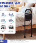 Bed Rail Guard For Elderly Safety with adjustable height beside a bed, fits King Queen Full Twin, featuring storage pocket and durable steel.