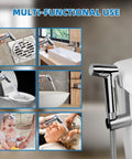 Image showing the Sink Faucet Hose Sprayer Attachment with 10 Adapters used for cleaning drains, bathrooms, and as a handheld bidet rinser.