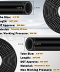 CheeMuii 35-piece DOT air line fittings kit with 50 ft 1/4 in OD tubing and 30 ft 3/8 in OD tubing; black nylon tubing