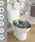 Elongated Toilet Seat Resin for Bathroom with colorful peacock and floral design, easy to clean, fits standard toilets.