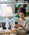 Set Of 2 30 Inch Dimmable Touch Table Lamps With USB And Type C Ports Noiseless 3 Way Brightness Mermaid White Rustic Bedside Lamp