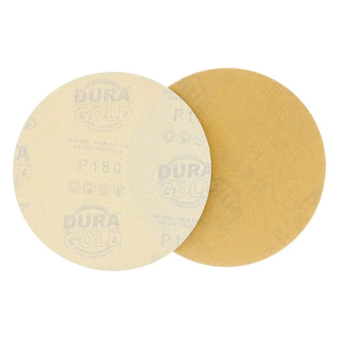 Premium 180 Grit 6 Inch Gold Sandpaper Discs With No Hole Pattern Dustless Box Of 50 Hook And Loop Backing For DA Sander Finishing Coarse Sanding Automotive Paint Wood Metal