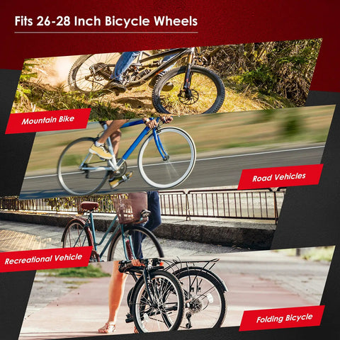 Images of mountain, road, recreational, and folding bikes on Magnetic Bike Trainer Stand For Indoor Cycling And Home Gym Use Foldable Stationary Bicycle Roller With Dual Lock System And Quick Release Eight Level Resistance To Simulate Flat Roads To Steep Hills Portable And Durable