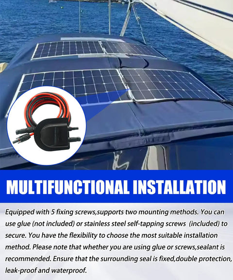 10 Ft Solar Cable Entry Gland With 10AWG Solar Extension Cable MC4 Connectors installed on boat roof with solar panels