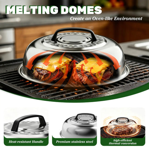 Melting dome in Ultimate 120 Piece Griddle Accessories Kit For Flat Top Grills Beefed Up All In One Tool Set.