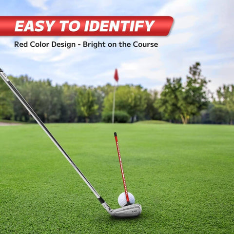 Golf Alignment Rods Swing Training Aid With Magnetic Base, 10 Inch Alignment Stick For On Course Practice, visible in grass with red color.
