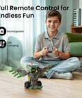 Child playing with Totally Fun 727-Piece 5in1 Robot Car Kit With Remote Control For Kids Aged 8 To 14 - STEM Coding Robotics Toy