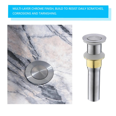 Close-up of pop-up drain with 16 Inch Vessel Sink With Faucet For Bathroom Above Counter Marble Coated Porcelain Ceramic Oval Vanity Sink.