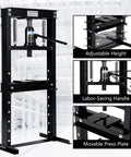 12 Ton Hydraulic H Frame Shop Press With Adjustable Table And Stamping Plates For Auto Repair Garage Use And Metalworking Projects Like Bearing Removal U Joint Installation Straightening And More Black Finish