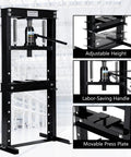 Beefy 12 Ton Hydraulic Shop Press With H Frame And Adjustable Height Table And Stamping Plates For Automotive Repair Metalworking Garage And DIY Projects Black