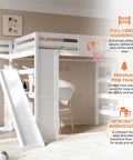 No Fuss Full Size Wooden Loft Bed With Built In Desk And Clever Storage Stairs, equipped with a slide and basketball hoop in a kids' room.
