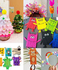 Collage of Easter DIY projects using All In One Kids Arts And Crafts Kit With 2000 Plus Pieces, featuring pom poms and pipe cleaners.