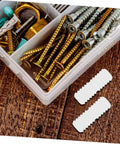 Professional Grade Furniture Hidden Connectors For Shelf Assembly Fasteners and Cabinet Panel Joint Hardware, white nylon pins with screws.