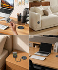 Slick Clutch Desk Power Grommet Featuring Retractable Usb C Cable Dual Ac Outlets And Multi Port Quick Charge Hub for desk setup.