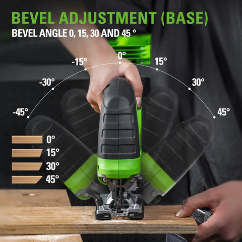 Person adjusting bevel angle on 24V Brushless Jig Saw With Battery And Charger, This Beast Power For Woodworking And Metal