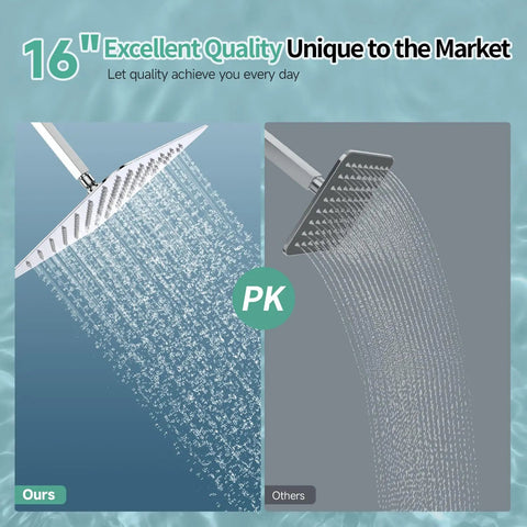 Sixteen Inch Rain Shower Head With High Pressure Rainfall Large Waterfall Design Ultra Thin Profile Water Saving Polished Chrome 304