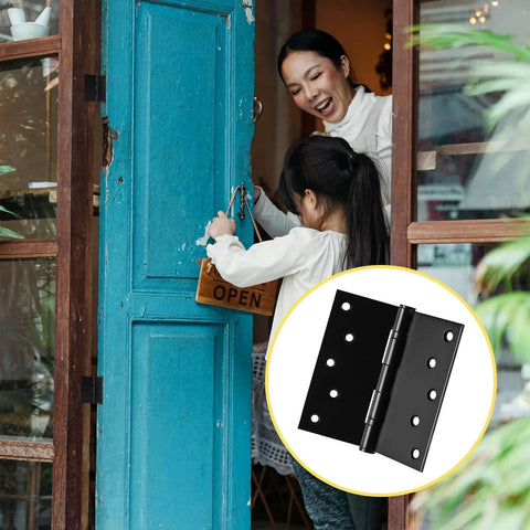 Beefy 5 Inch Stainless Steel Door Hinges With Ball Bearing For Exterior And Interior Doors Square Corner Five By Five Inch Black Finish Heavy Duty Commercial Grade Hinges Built To Last 4 Pack on turquoise door