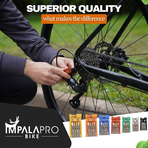 Lightweight 20 In 1 Bike Multitool Kit In Orange With Chrome Vanadium Construction being used on a bike chain for repair