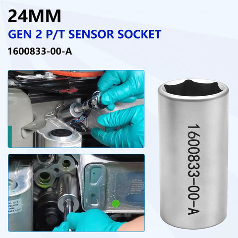 Knockout Quality AC Pressure And Temperature Sensor Socket Tool Kit For Tesla Model 3 Y S X with 24mm socket in use.