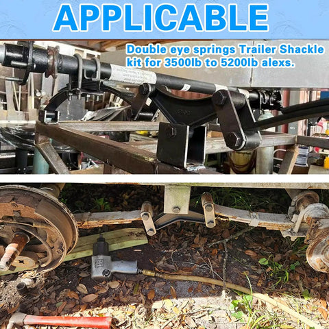 Trailer Axle Equalizer Shackle Kit for Double Eye Leaf Spring Tandem Axle Suspension 3500 to 5200 lbs installed