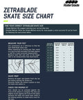 Zetrablade Elite Women's Fitness Inline Skates size chart, measuring guide with size conversion for accurate fit.