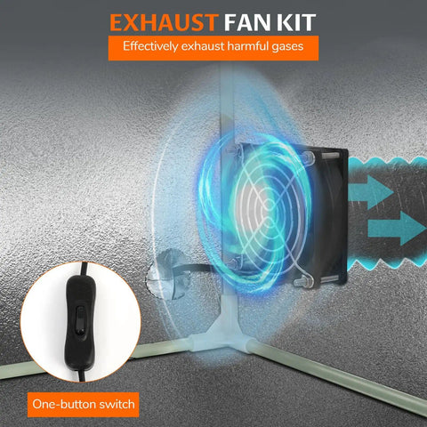 Exhaust fan kit with one-button switch, part of Controlled 3D Printer Enclosure With Built In Ventilation And LED Lighting.
