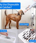 Image showcasing a dog in a shower with water, highlighting the need for Fifty Pack Disposable Drain Sticker Hair Catcher.