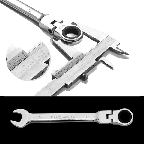 12 Piece SAE Flex Head Ratcheting Wrench Set, Heavy Duty Chrome Vanadium Steel Boss Grade Wrenches with measuring caliper