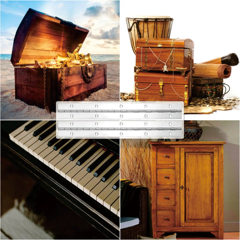 Heavy Gauge 10 Inch Piano Hinge Slick Silver Steel Continuous Strap Straight Up Durable Hardware For Cabinet Doors And Diy Woodcraft Boxes on display.