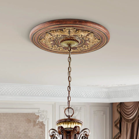Verona Bronze Ceiling Medallion With Aged Gold Leaf Accents For Chandelier Or Light Fixture, Traditional Design, Durable Polyurethane Foam