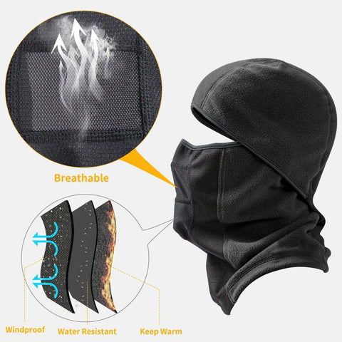 Winter Balaclava Ski Face Mask For Men Breathable Thermal Windproof Mask For Motorcycle Riding And Cycling In Cold Weather Full Face Or Open Half Mask Black featuring breathable and insulating layers.