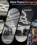 Hexagon Garage Light 168W 5 Grid LED Panel 6500K Cool White Ultra Bright Honeycomb Lighting for garage, gym, workshop, and basement.