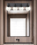 Dope Matte Black Bathroom Vanity Light With 4 Lights Milky White Clear Glass Shade Sleek Modern Wall Sconce over mirror