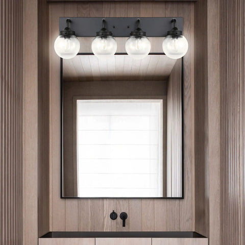 Dope Matte Black Bathroom Vanity Light With 4 Lights Milky White Clear Glass Shade Sleek Modern Wall Sconce over mirror
