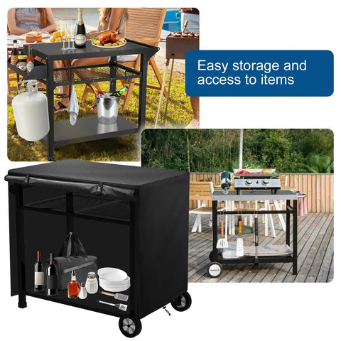 Outdoor Dining Cart Cover With Split Zipper, Waterproof 40 By 24 By 32 Inches, black cover on movable dining cart