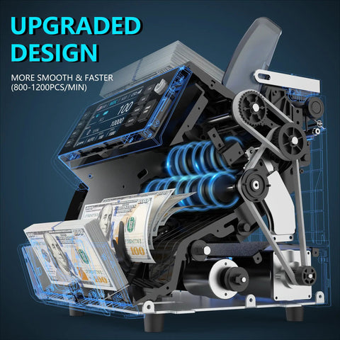 Money Counter Machine For Mixed Denominations With Serial Number Tracking And Multi Currency Counterfeit Detection 2CIS UV IR MG MT Value Counting For Biz With Printer And Four Point Five Inch Touch Screen shown with inner components exposed
