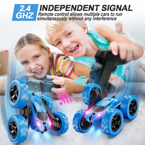 Children playing with Remote Control Car For Kids Ages Six To Twelve 4WD Stunt RC Car With LED Lights And 360 Degree Flips