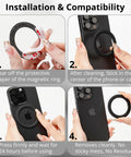 Installation guide for Magnetic Phone Mount With Sticky Base For PopSocket And Kindle, MagSafe Compatible, Over 2000Gs Magnet Strength, Keeps Your Phone Stuck Solid On Any Surface, Compatible With Most Cases And All Phones, Black.