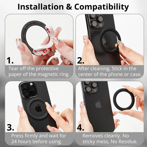 Installation guide for Magnetic Phone Mount With Sticky Base For PopSocket And Kindle, MagSafe Compatible, Over 2000Gs Magnet Strength, Keeps Your Phone Stuck Solid On Any Surface, Compatible With Most Cases And All Phones, Black.