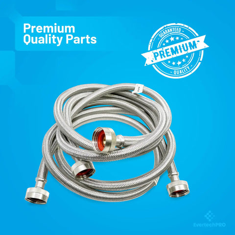 Two Pack Washing Machine Hoses With Three Quarter Inch MIP Connectors Burst Proof Universal Fit Water Inlet Supply Lines Stainless Steel Braided Super Easy DIY Replacement No Tools Needed Leak Resistant And Durable