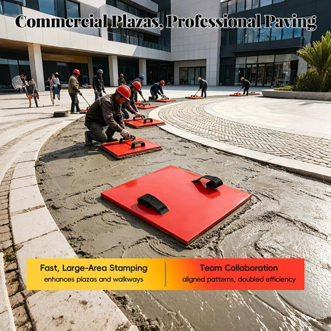 Big 16 By 16 Inch Concrete Stamp Mat With Realistic Woven Texture For Patios Driveways And Walkways Durable PU Material Non Slip Grip Stackable Design Covers More Area Per Press in use at commercial plaza