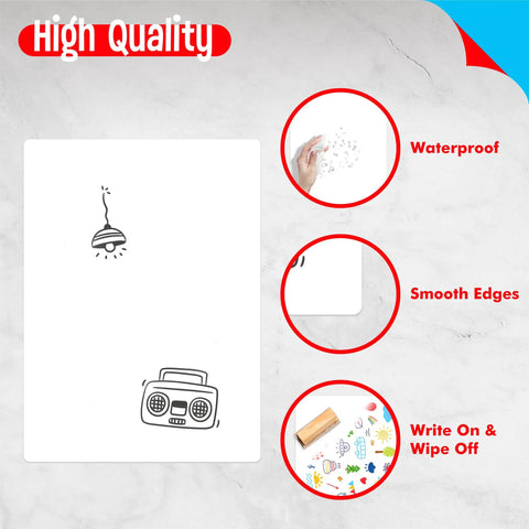 Eight Pack Small Whiteboards Set With Double Sided Dry Erase Surfaces 12 By 9 Inches showing waterproof and smooth edge features.
