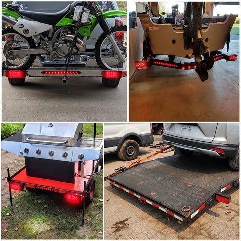 Beefy Submersible LED Trailer Tail Light Kit with 2 rectangular tail lights, 15.5 inch light bar, installed on various trailers