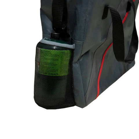 Close-up of Carry Bag For 18,000 BTU Big Buddy Heater with side pocket holding a 1 lb propane cylinder, rugged black finish