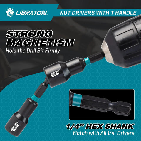 Close-up of a magnetic nut driver in use, part of the 27 Piece Magnetic Nut Driver Set With Ratcheting T Handle All In One Fastening Kit.